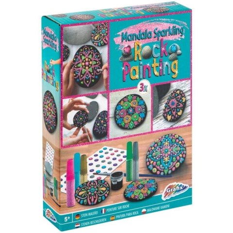 Zestaw do malowania kamieni MANDALA (3x Kamień, 61x Farbka, 5x Farbka w tubce 1x Pędzelek) 200036 MOXY