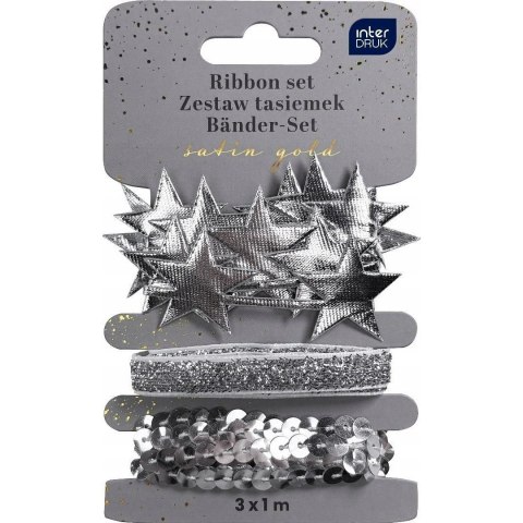 Zestaw tasiemek 3x1m SREBRNY Satin Gold INTERDRUK