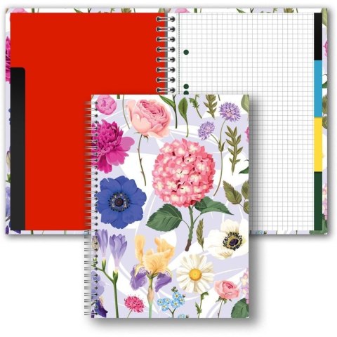 Brulion B5 w twardej oprawie w spirali z przekładkami 160k kratka Hortensja TT9408 PENMATE