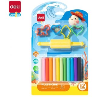 Plastelina 12 kolorów - zestaw z foremkami i wałkiem EH716 DELI
