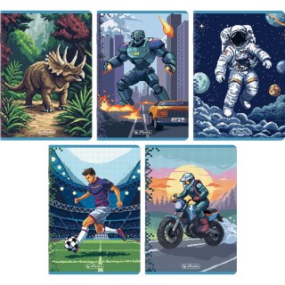 Zeszyt A5 16k linia podwójna kolorowa PIXEL FUN chłopięcy 400207498 HERLITZ