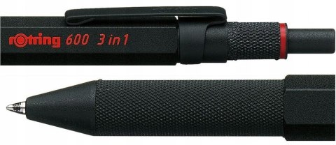 Multipen Rotring 600 3w1 Czarny/Czerwony/Ołówek F/0,5mm obudowa met. 2164108
