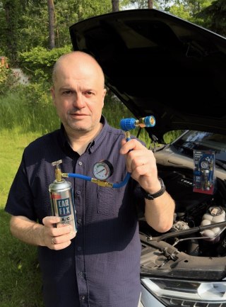 Zestaw do napełniania klimatyzacji CARFIX 5w1 235g R1234yf + przewód z manometrem + adapter YF